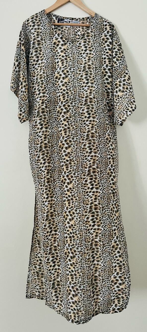 Vintage Mira Max Kaftan Animal Print Women's Dress Summer A-Line Leopard OS
